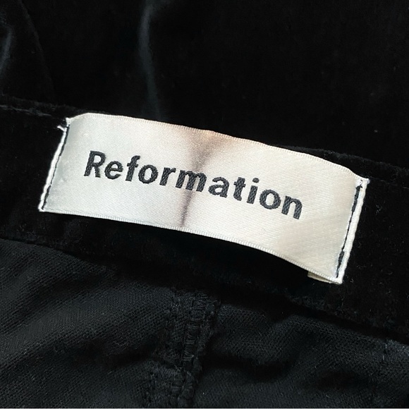 REFORMATION BLACK MALI STRETCH VELVET PANTS high rise bootcut flare velour jeans - Picture 8 of 13